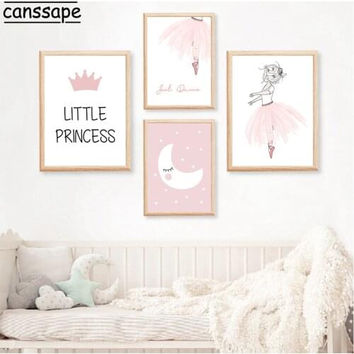 Nursery Wall Art Canvas Paintings Ballet Girl Poster Star Moon Painting Princess Crown Print Dancer Prints Baby Girls Room Decor