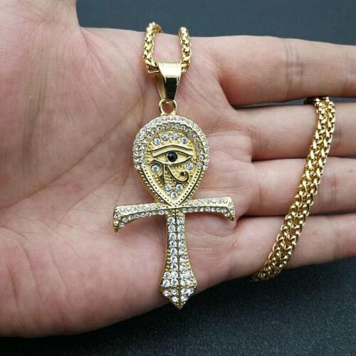 Ancient Egyptian Cross Couple Pendant Necklace Inlaid Eye of Horus Pendant Hip Hop Fashion Necklace Jewelry Accessories