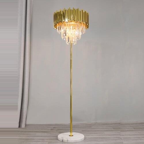 E14 Postmodern Golden Black Stainless Steel Crystal Marble LED Floor Lamp Floor Light For Bedroom
