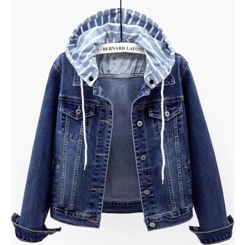 Elasticity Denim Jacket Women Big size Slim Short Outerwear Vintage Removable Hooded Jeans Jackets Coat Female Chaquetas Mujer