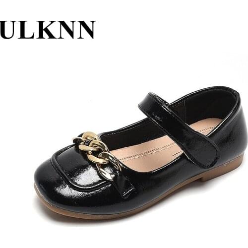 ULKNN Elegant Baby Girl Wedding Shoe With Metal Decoration Children Hook & Loop Party Leather Shoes Kids Black Princess Shoes