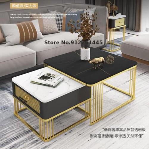 Rock Plate Tea Table Light Luxury Modern Simple Small Family Living Room Household Nordic Square Creative Marble Tea Table