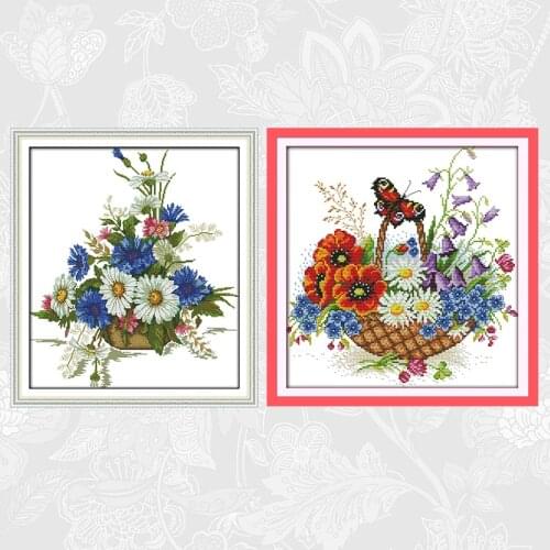 Joy Sunday Flower Basket series Paintings Cross stitch kits 11CT 14CT Embroidery Canvas Needlework DIY Handmade Crafts