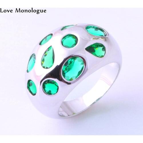 Love Monologue Wholesale & Retail Silver Color Green imitation Emerald Ring for Women Jewelry Free Jewelry Bag J0613
