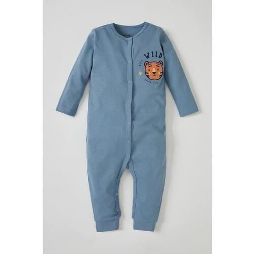 Newborn Baby Boy Print Patikli Snaps Jumpsuit hundred percent cotton male baby elbiseleleri cotton fabric tiger patterned blue