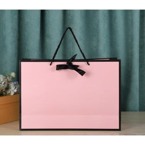 Creative clothing store paper bag bow handbag pink gift bag customizable LOGO SN264