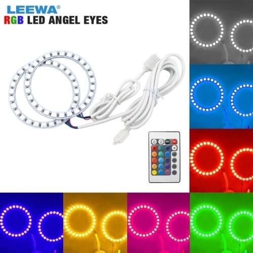 LEEWA 2X80mm Car RGB Multi-Color LED Angel Eyes Halo Ring Lighting Kit Wireless Remote Control For Cheverolet Lacetti Hatchback