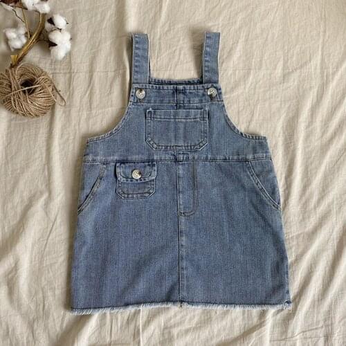 2021 Summer Korean Style Girls' Denim Suspender Skirt Western Style Childrens Dress Fashionable Baby Girl Skirt