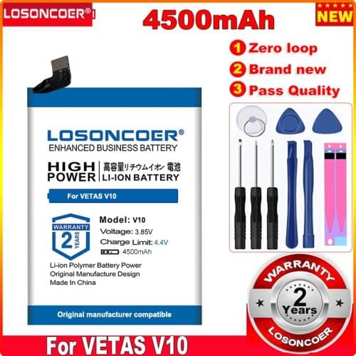 LOSONCOER 0 Cycle 100% New 4500mAh V10 Replacement Battery for VETAS V10 Mobile Phone Rechargeable New Polymer Li-ion Baterias