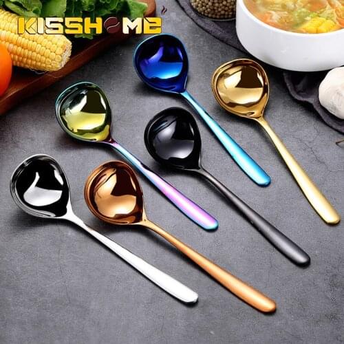 6 Colors Korean Coffee Deep Spoons Creative Multi-colors Radian Special Soup Spoon 304 Stainless Steel Titanium Plating Spoons