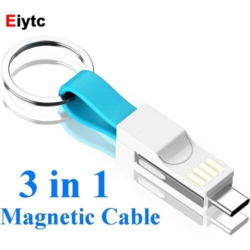 Eiytc Magnetic Cable 3in1 Short Keychain Micro USB Type C Fast Charger Charging Phones Data Cord Portable Power Bank Magnet Line