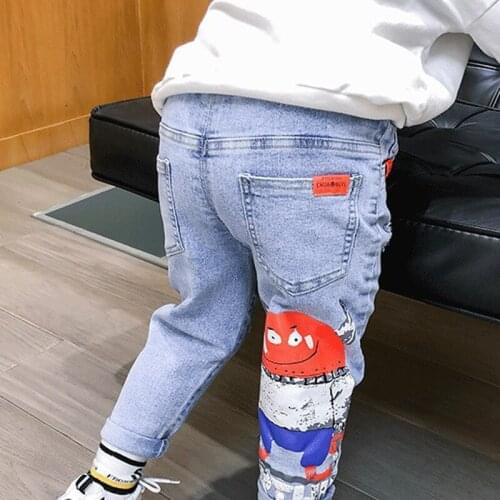 Menoea Kids Boys Jeans Autumn Winter Pants 2021 Denim Baby Ripped Jeans Long Cowboy Cartoon Children Trousers Toddler Clothing