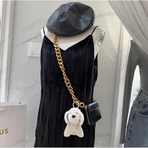 Cute Teddy Dog Plush Keychain Pendant Kids Toy Backpack Hangings Real fur Animals Christmas Birthday Gifts