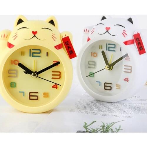 Mini Alarm Clock Kids Decorative Bedroom Cute Cat Table Clocks Children Student Plastic Little Cartoon Desktop Watch