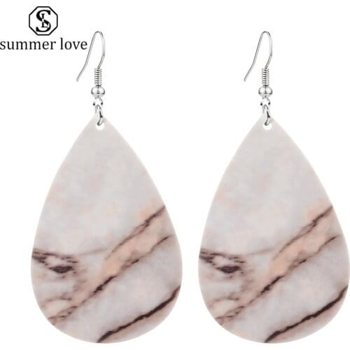 Fashion Marble Pattern Angel Print Leather Earrings Double Layers Water Drop Dangle Earrings for Women Girls Statement Jewelry