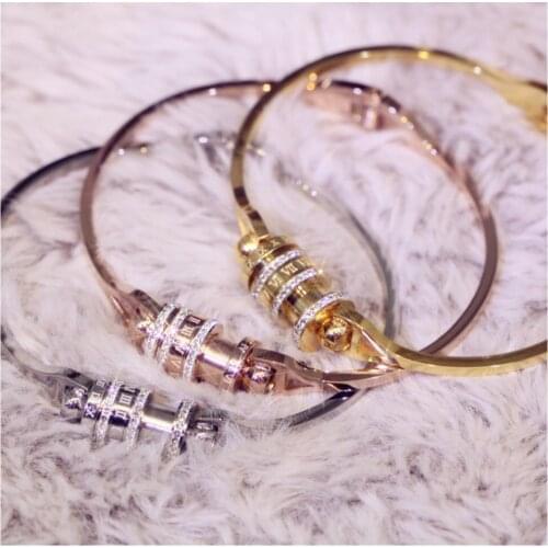 YUN RUO Fashion Pave Crystal Roman Number Bangle Rose Gold Titanium Steel Jewelry Woman Birthday Gift Not Change Color Drop Ship