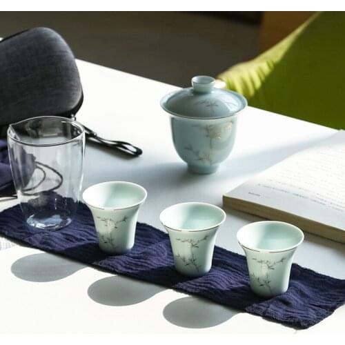 Outdoors Portable Travel Teapot Set With 3 Mini Cups 1 gaiwan Porcelana Japanese Tea Set Gaiwan Ceremony Set Household wine set
