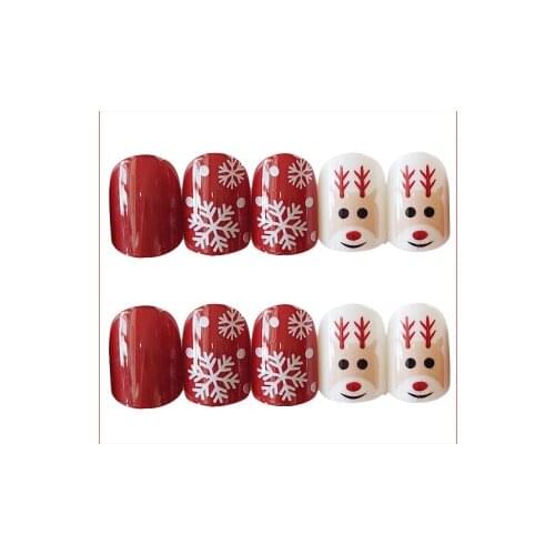 New Matte Red Pre Design Fake Nails Unhas Artificiais Full False Nail Art Tips Gel Press On Manicure Christmas Decorations Set