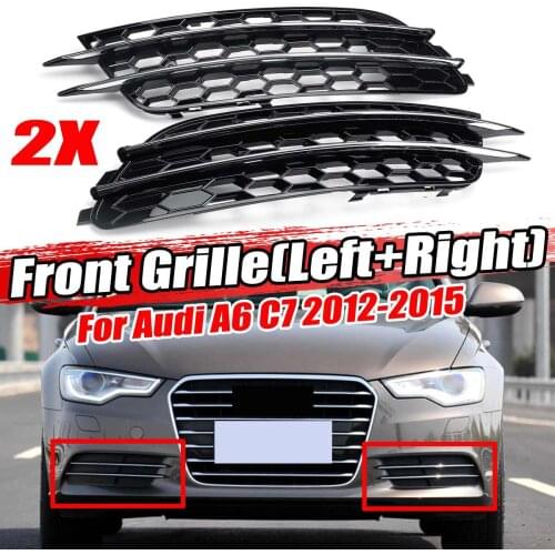 A Pair Chrome/Black RS6 Style Car Front Fog Light Grille Cover Trim For Audi A6 C7 Sedan 2012 2013 2014 2015 Fog Lamp Grill ABS