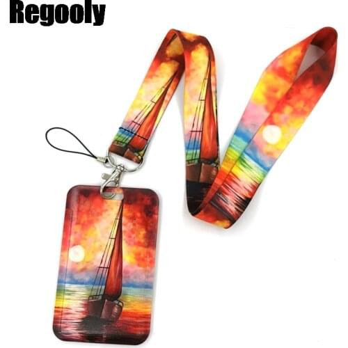 Sailing Sun Sunset Key lanyard Car KeyChain ID Card Pass Gym Mobile Phone Badge Kids Key Ring Holder Jewelry Decorations