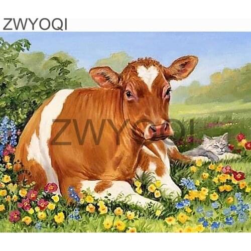 Full Round Diamond painting Cross stitch Cow flower Full Square Diamond embroidery Cattle flower DIY3D Diamond mosaic Cow flower