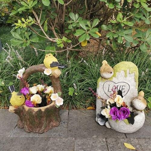 Garden Decorations and Ornaments Courtyard Cartoon Bird Basket for Flower Arranging Garden Landscape Sculpture Resin Simulation
