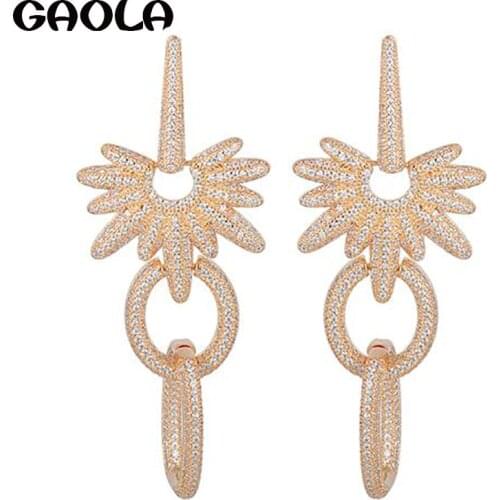 GAOLA New Design New Arrival Vintage Gold Color Earring Africa Cubic Zircon Trendy Dangle Earrings Party Gift for Women GLE5301