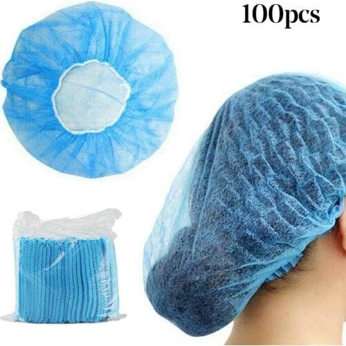 100pcs Shower Cap Disposable Non Woven Fabric Permanent Makeup Hair Net Caps Sterile Hat For Eyebrow Tattooing Catering Hat