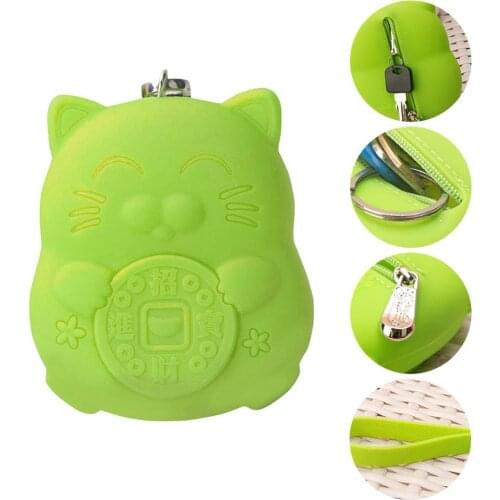 Silicone Fortune Cat Vintage Genuine Leather Key Wallet Women Key Case Bag Key Holder Housekeeper Keys Organizer Bag