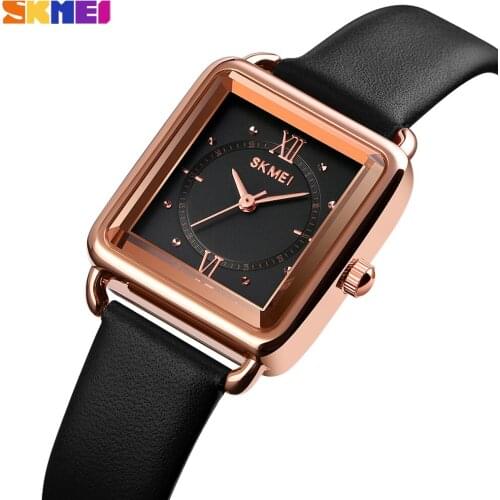 SKMEI Fashion Womens Quartz Wristwatches Classic Luxury Waterproof Ladies Watches Leather Strap Ladies Clock relogio feminino