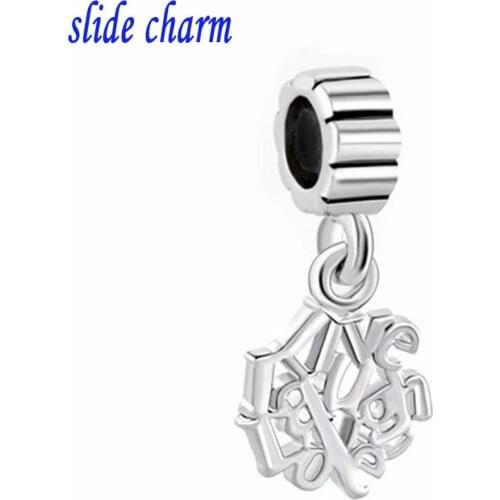 Slide charm Free shipping Valentines Day love letter pendant charm beads fit Pandora charm bracelets