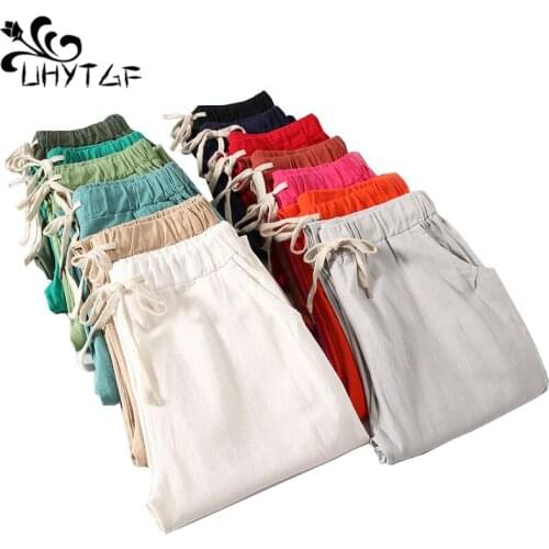 UHYTGF fashion cotton and linen spring summer pants women Korean small feet Harlan loose trousers women breathable sweatpants973
