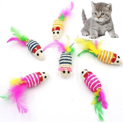 1Pcs Rope Weave False Mouse Cat Toys Colorful Feather Funny Playing Toys for Cats Kitten Interactive Ball Cat Toy Catnip
