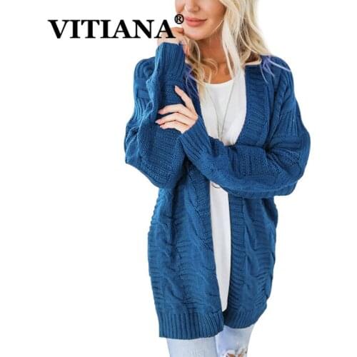 VITIANA Casual Sweater Cardigans Women Autumn 2019 Female Long Sleeve Black Open Stitch Knit Sweaters Coat Femme Winter Clothes