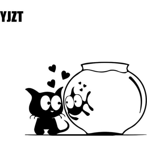 YJZT 15.4CM*9.3CM Car Stickers Cat Fish Aquarium Funny Animals Art Vinyl Decal Black Silver C10-02473