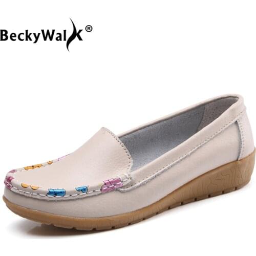 2021 Autumn Women Shoes Genuine Leather Sneakers Casual Women Flats Shoes Woman Loafers Flower Printed Moccasins WSH3211