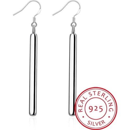 LEKANI New Fashion Vintage 925 sterling silver Bar Dangle Drop Earrings for women Geometric Long Stick Bar Silver Earring