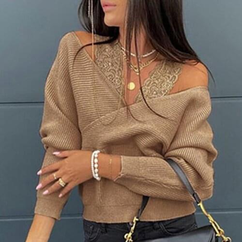 Plus Size Sexy Women Sweater Vest Long Sleeve Off Shoulder Lace Strap Jumpers Autumn Winter Knit Sweater Vest Streetwear