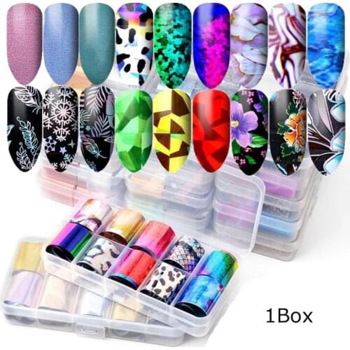 10Pcs Colorful Nail Laser Star Foil Set Adhesive Transfer Sticker Personalized Pattern Wraps Slider For Manicure Decoration