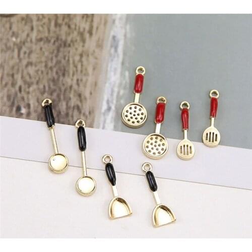 10pcs Korean Alloy Drop Oil Kitchenware Small Spatula Pan Earrings For Women Pendant Material Diy Fun Jewelry Girls Accessories