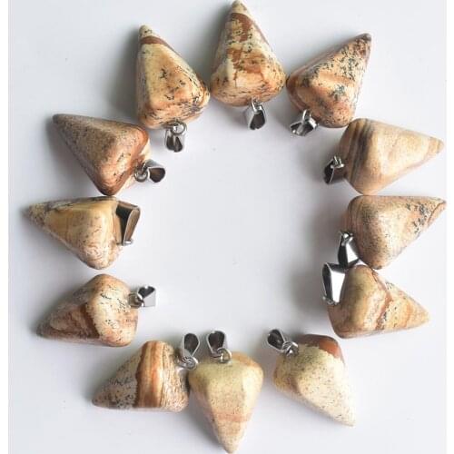 2020 New Fashion hexagonal pyramis shape Natural picture pendants charms for jewelry making 12pcs Wholesale free shipping