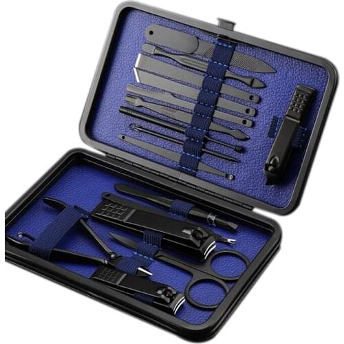 16pcs Nail Clipper Cutter Trimmer Stainless Scissor Tweezer Knife Ear Pick Grooming Kit Manicure Set Pedicure Toe Accessories
