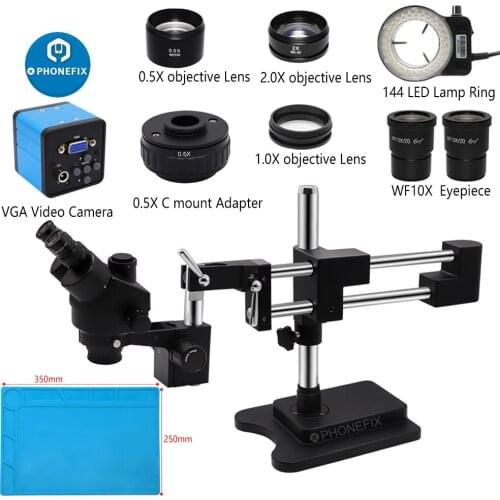 3.5X-90X Simul-Focal Stereo Lockable Zoom Microscope on Dual Arm Boom Stand + 38MP 2K HDMI USB Camera 144 LED Light Microscopie