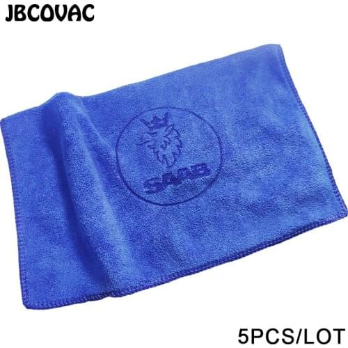 5pcs 30*30CM Car Soft Microfiber Wash Cleaning Towels Accessories Case For Saab 93 9-3 93 9-5 9 3 9000 Auto Emblems Car Styling