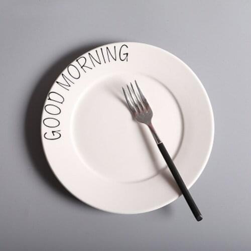 8 Inch White Good Morning Round Ceramic Dish Home Kitchen Supplies Restaurant Bone China Western Steak Salad Plate Tableware