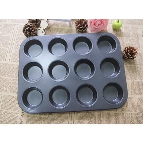 1PC 12 Cups Non Stick Baking Pan Muffin Cake Pan Round Shape Carbon steel Mould Cupcake Maker Baking Pan Molds JC 0524