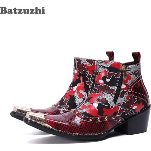 Batzuzhi 6.5cm Heels botas hombre Fashion Men Boots Pointed Iron Toe Punk Color Leather Boots Men Party and Wedding Footwear, 46