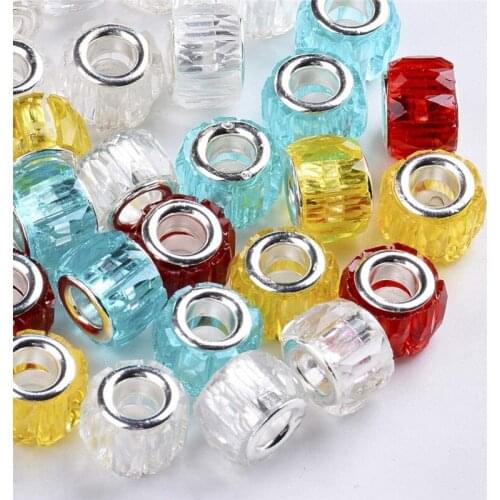 10Pcs Stripe Color Acrylic Resin Murano Large Hole Spacer Beads Silver Plated Fit Pandora Charms Bracelet Chain Necklace Jewelry