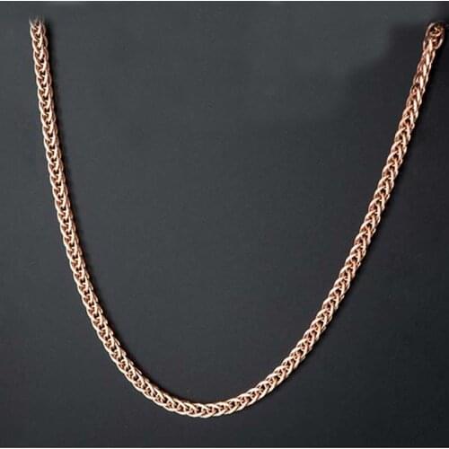 Solid 18K Rose Gold Necklace Women AU750 Gold Wheat Chain Necklace P6255