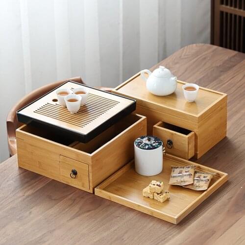 Tea Tray Household Tea Table Small Bamboo Water Storage Tea Sea Drain Kungfu Tea Set Dry Bubble Simple Storage Box